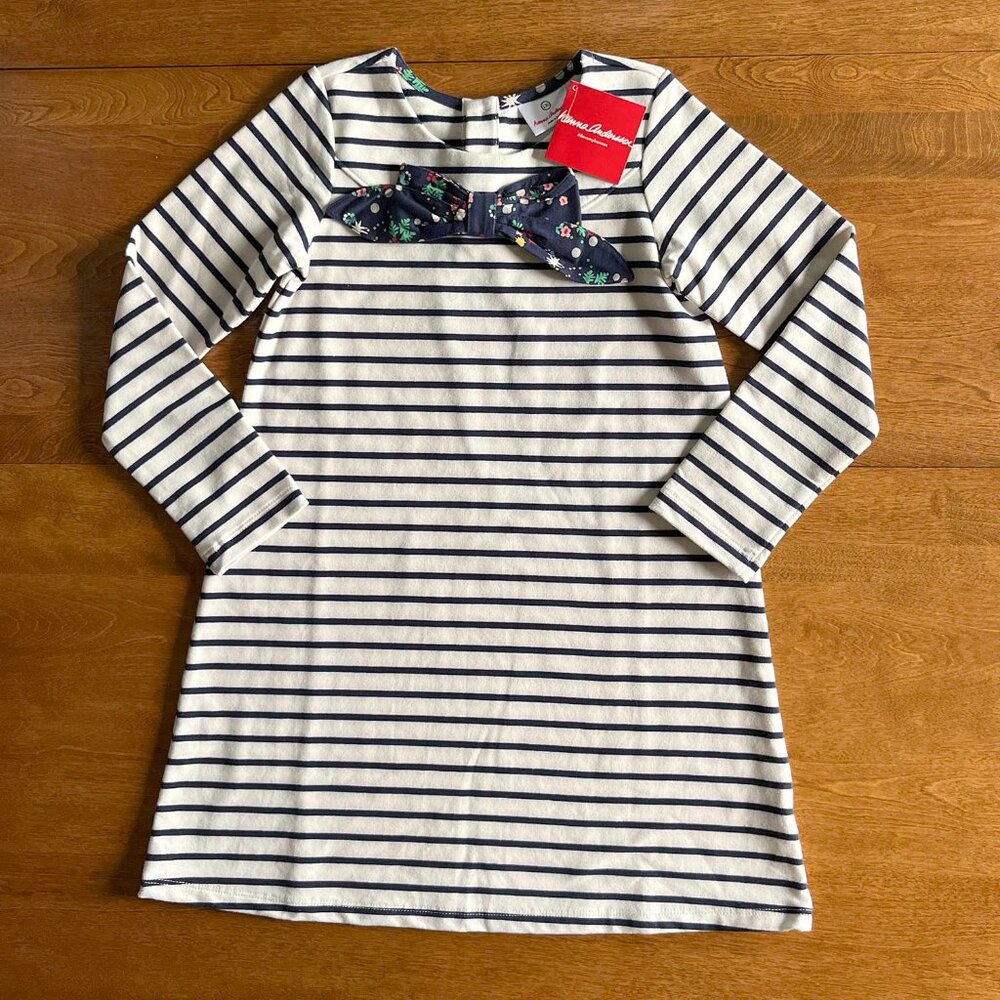 Hanna Andersson striped bow dress 130 NWT